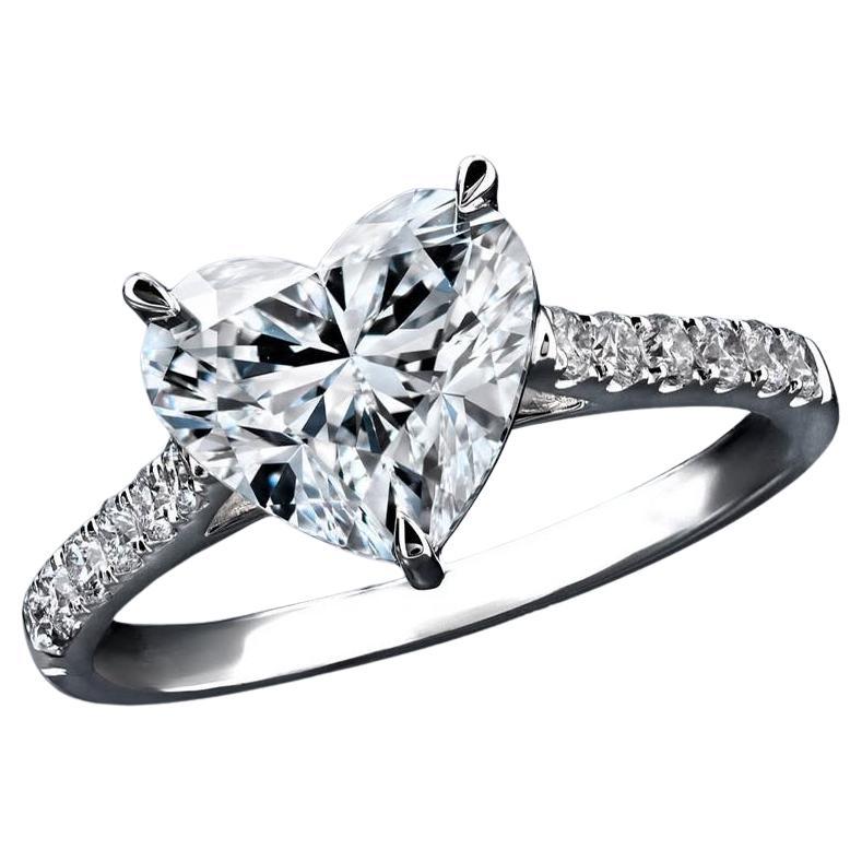 GIA Certified 2.00 Ct Flawless/D color Heart Shape Diamond Anello in oro 18K