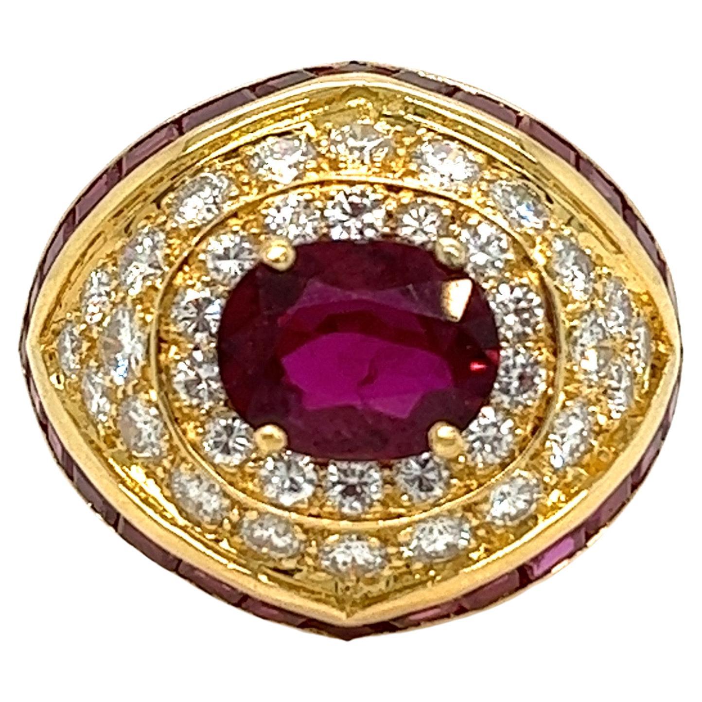 GIA Certified 2.00 ct. Oval Cut Thai Heated Ruby Estate Dome Cocktail Ring 