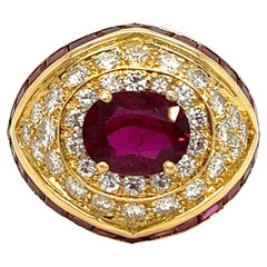 Retro GIA Certified 2.00 ct. Oval Cut Thai Heated Ruby Estate Dome Cocktail Ring 