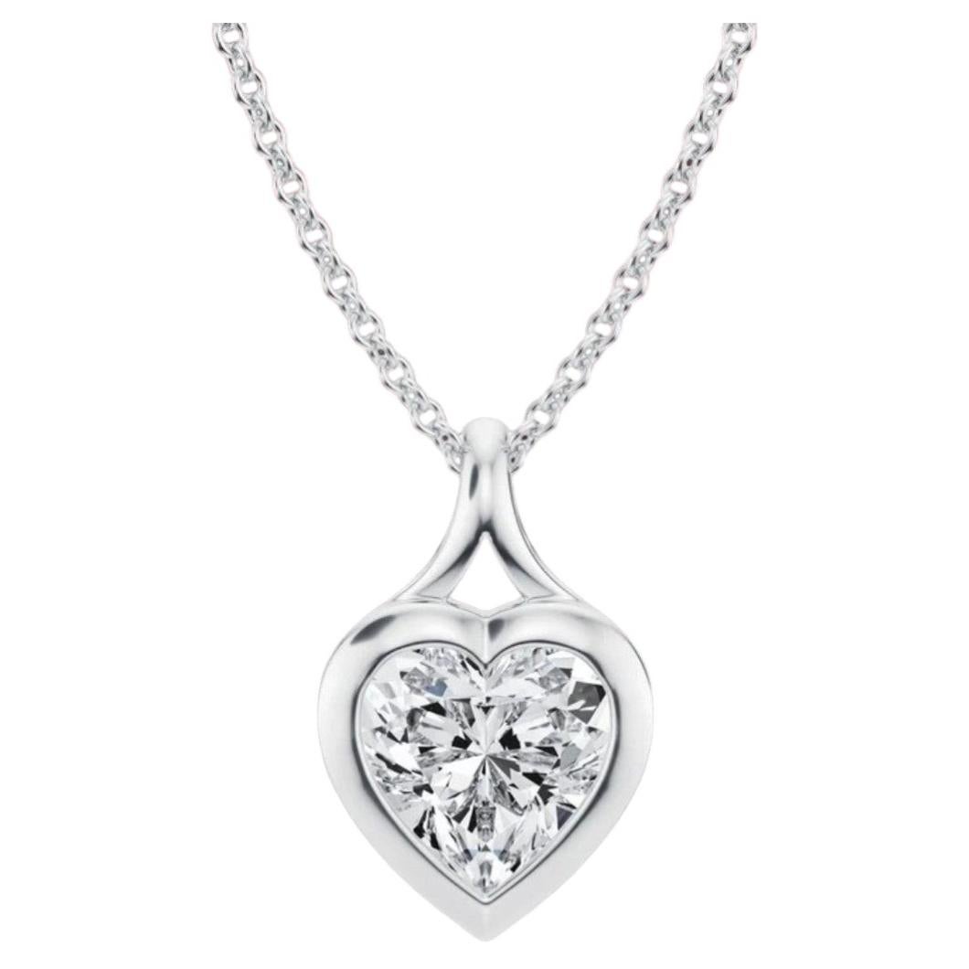 GIA Certified 2.00 Cts F/VS1 Heart Shape Diamond Bezel Necklace 18K White Gold