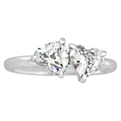 GIA Certified 2.00 Cts F/VS1 Anillo de Diamantes Toi Et Moi Corazón Gemelo 18K Oro Blanco