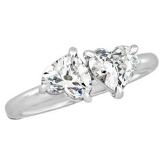 GIA Certified 2.00 Cts F/VS1 Twin Heart Toi Et Moi Diamonds Ring 18K White Gold