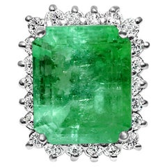 GIA Certified 22.20 Carat Natural Colombian Emerald Diamond Cocktail Ring