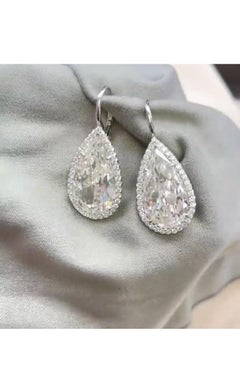 GIA Certified 20.00 Carats F/VS1 Pear Shape Diamonds Platinum  Gold Earrings
