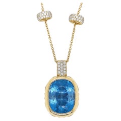 GIA-zertifiziert 20,04 Karat Aquamarin und Diamant Gelbgold Halskette