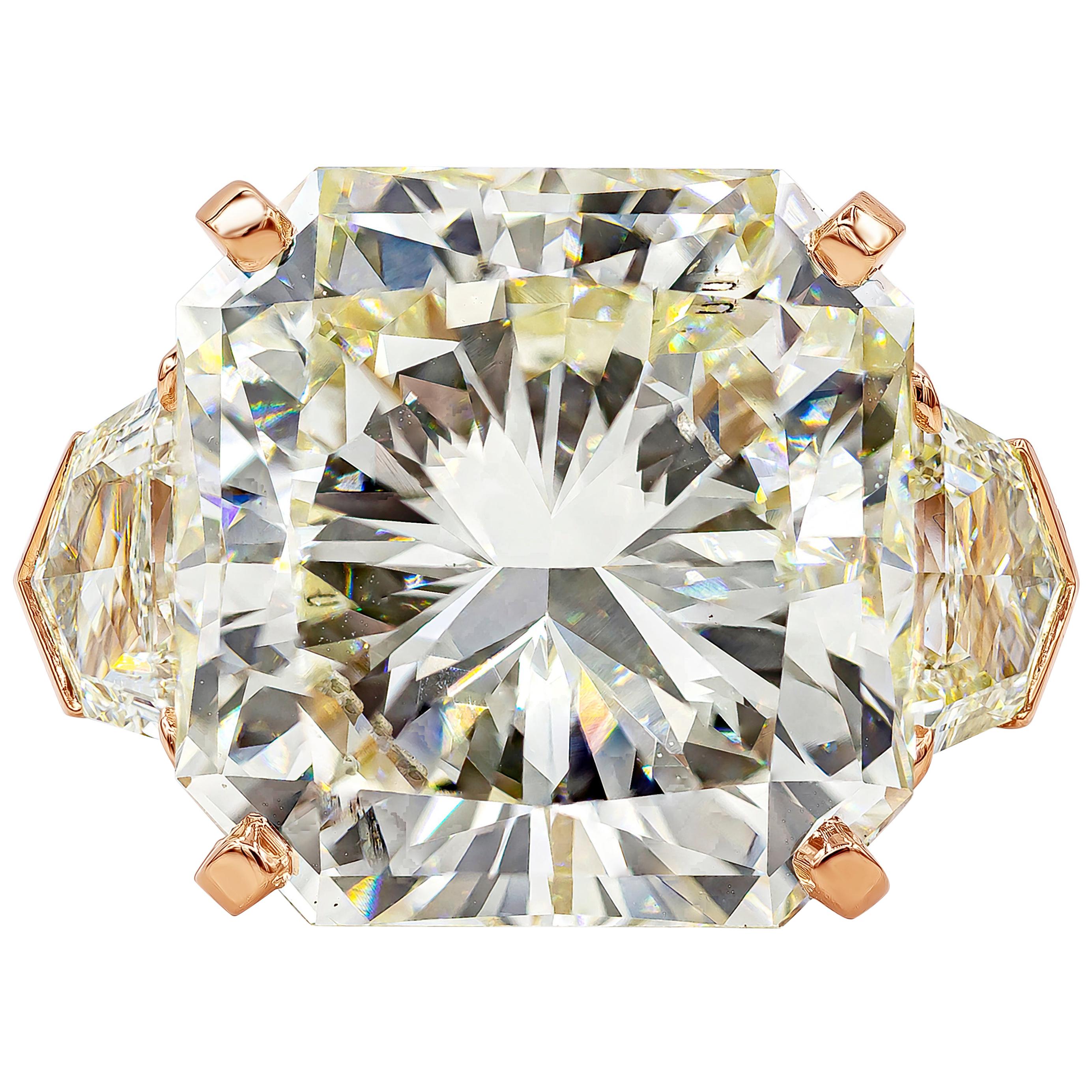 GIA Certified 20.05 Carat Total Radiant Cut Diamond Three-Stone Engagement Ring