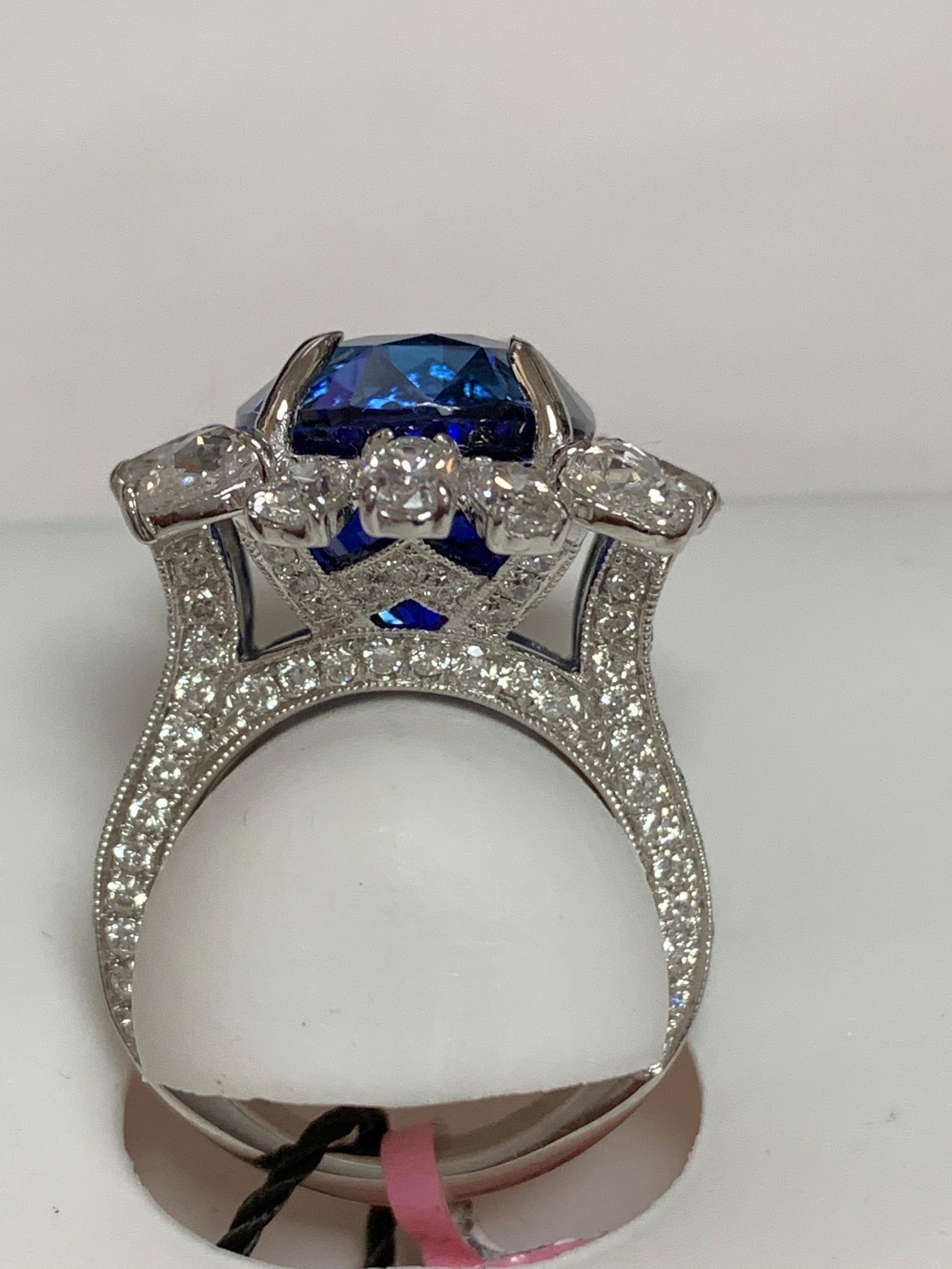 Oval Cut GIA Certified 20.08 Carat Blue Sapphire and Diamonds Ring