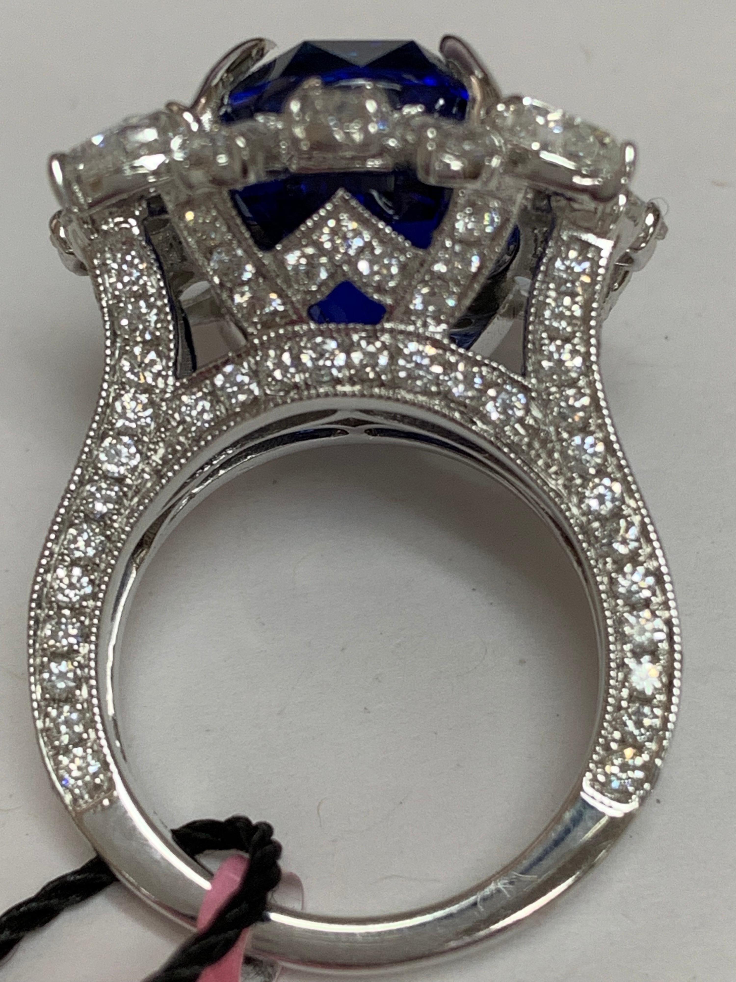 GIA Certified 20.08 Carat Blue Sapphire and Diamonds Ring 2