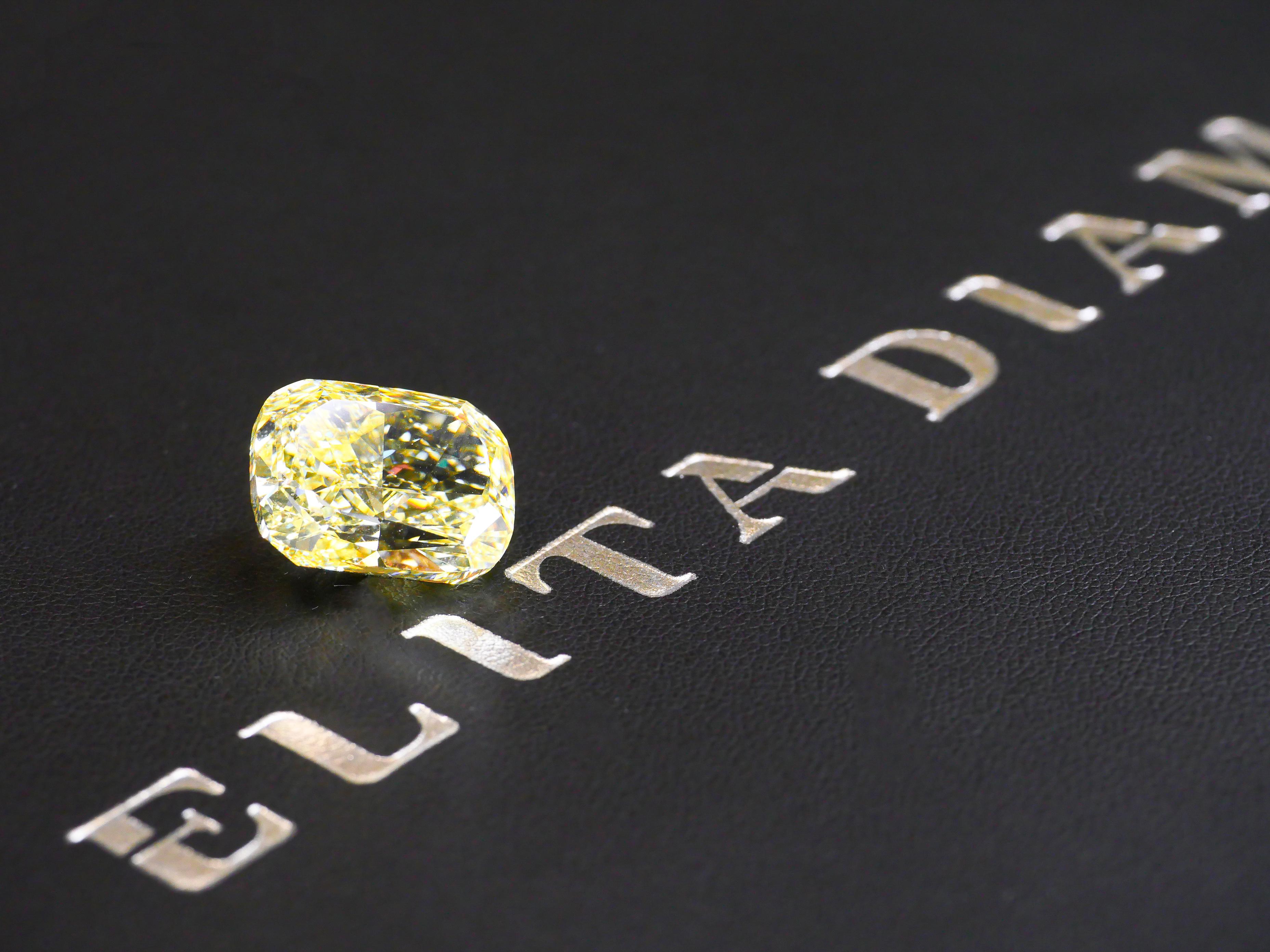 Women's or Men's GIA Certified 20.08 Fancy Intense Yellow Cushion Cut Diamond For Sale