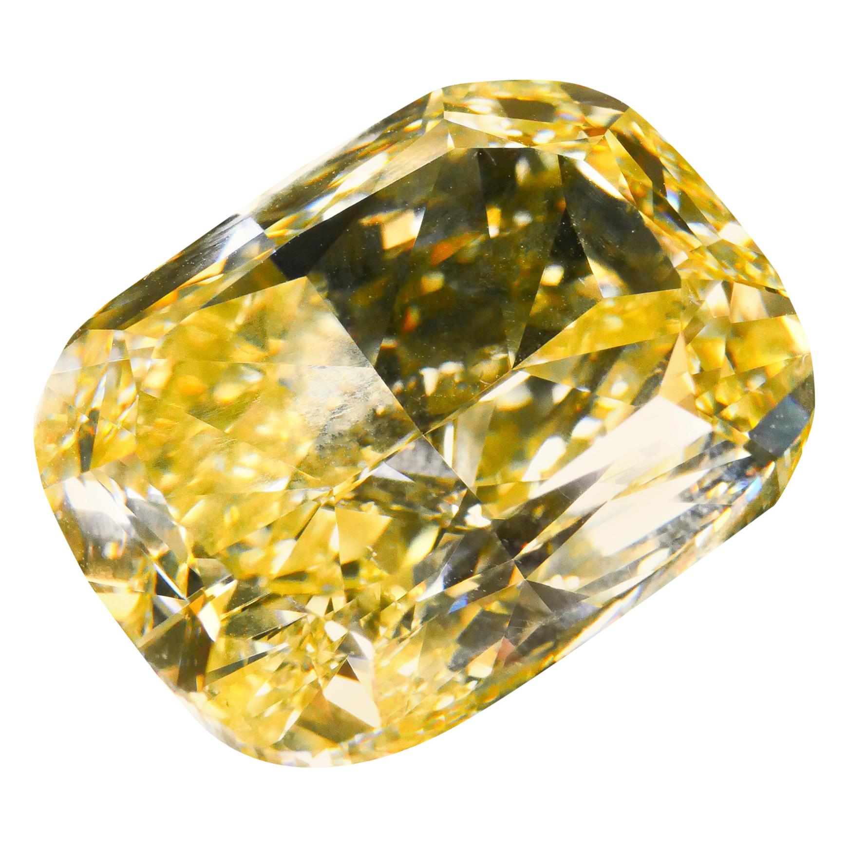 GIA Certified 20.08 Fancy Intense Yellow Cushion Cut Diamond For Sale