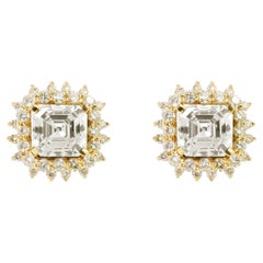 GIA Certified 2.00ct Asscher-Cut Diamond Halo Stud Earrings in 18K Yellow Gold