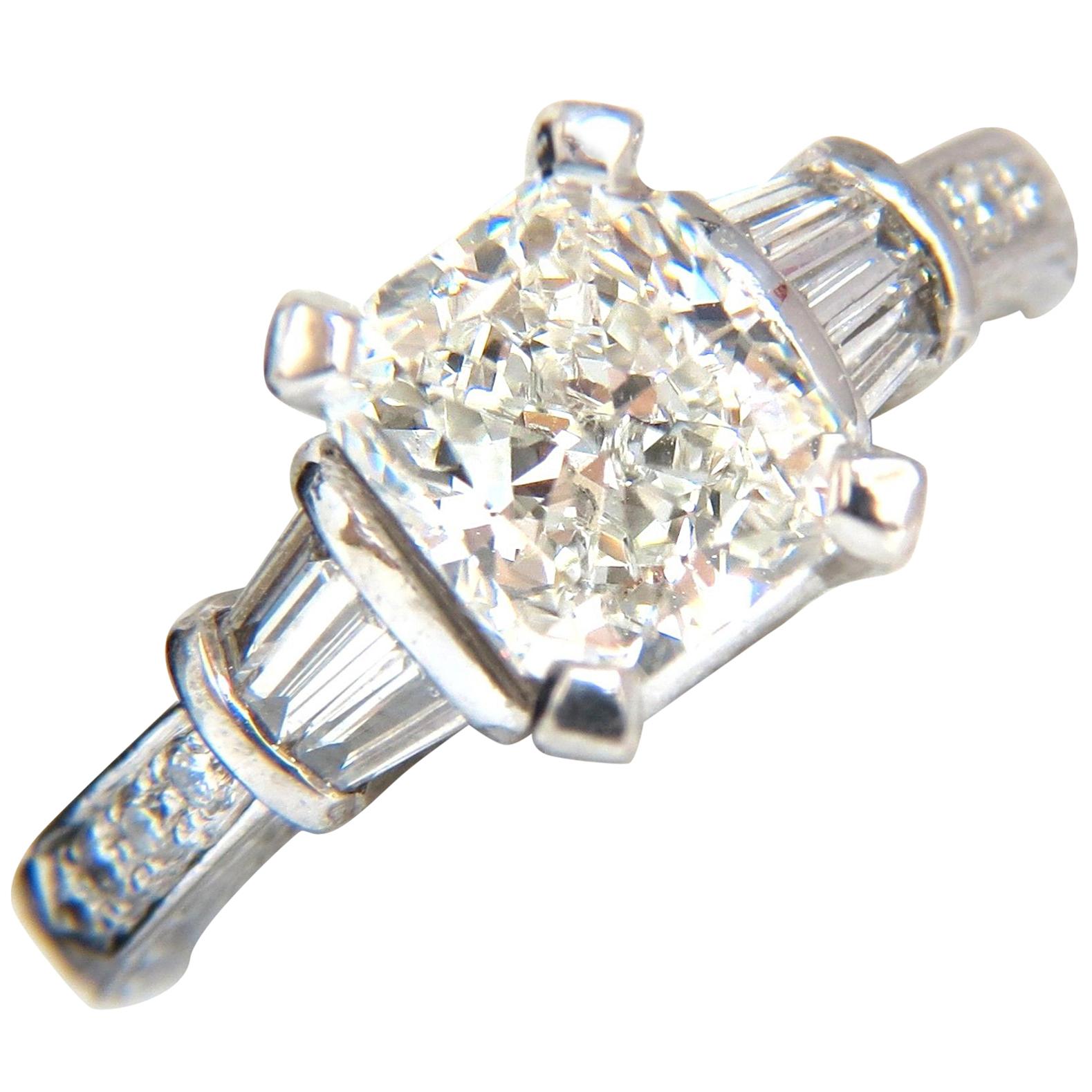 GIA certified 2.00ct Cushion cut diamond ring G/VVS-2 platinum classic baguette*