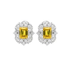 GIA Certified 2.00ct Natural Fancy Vivid Yellow Emerald Diamond Stud Earrings
