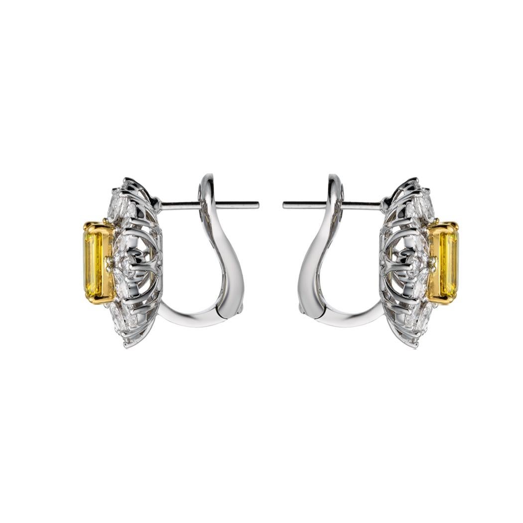 Contemporary GIA Certified, 2.00ct Earrings in Natural Fancy Vivid Yellow Emerald earrings. For Sale