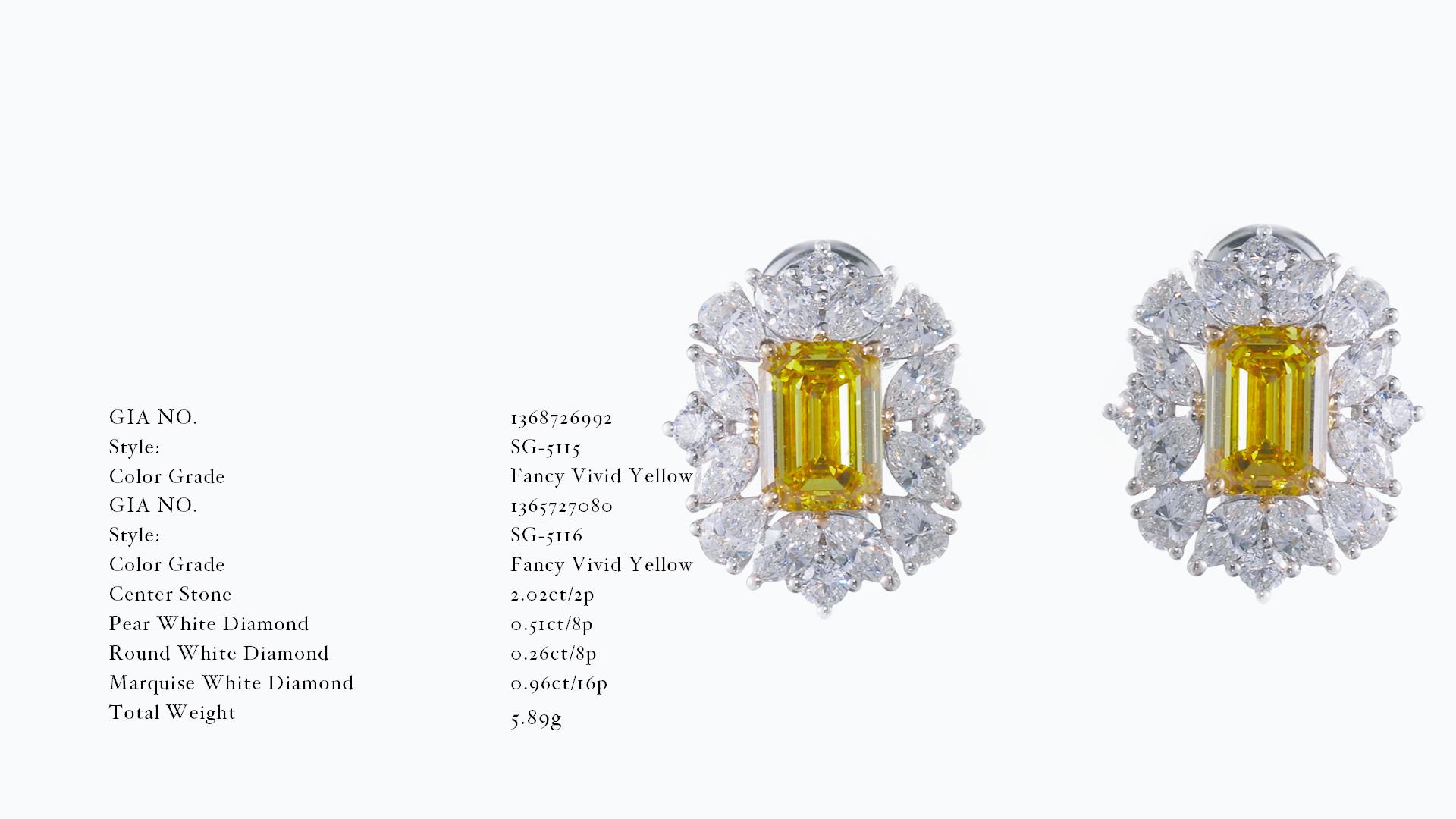 GIA Certified, 2.00ct Earrings in Natural Fancy Vivid Yellow Emerald earrings. In New Condition For Sale In Hong Kong, HK