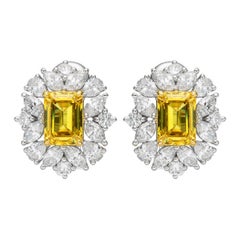 GIA Certified 2.00ct Natural Fancy Vivid Yellow Emerald Diamond Stud Earrings