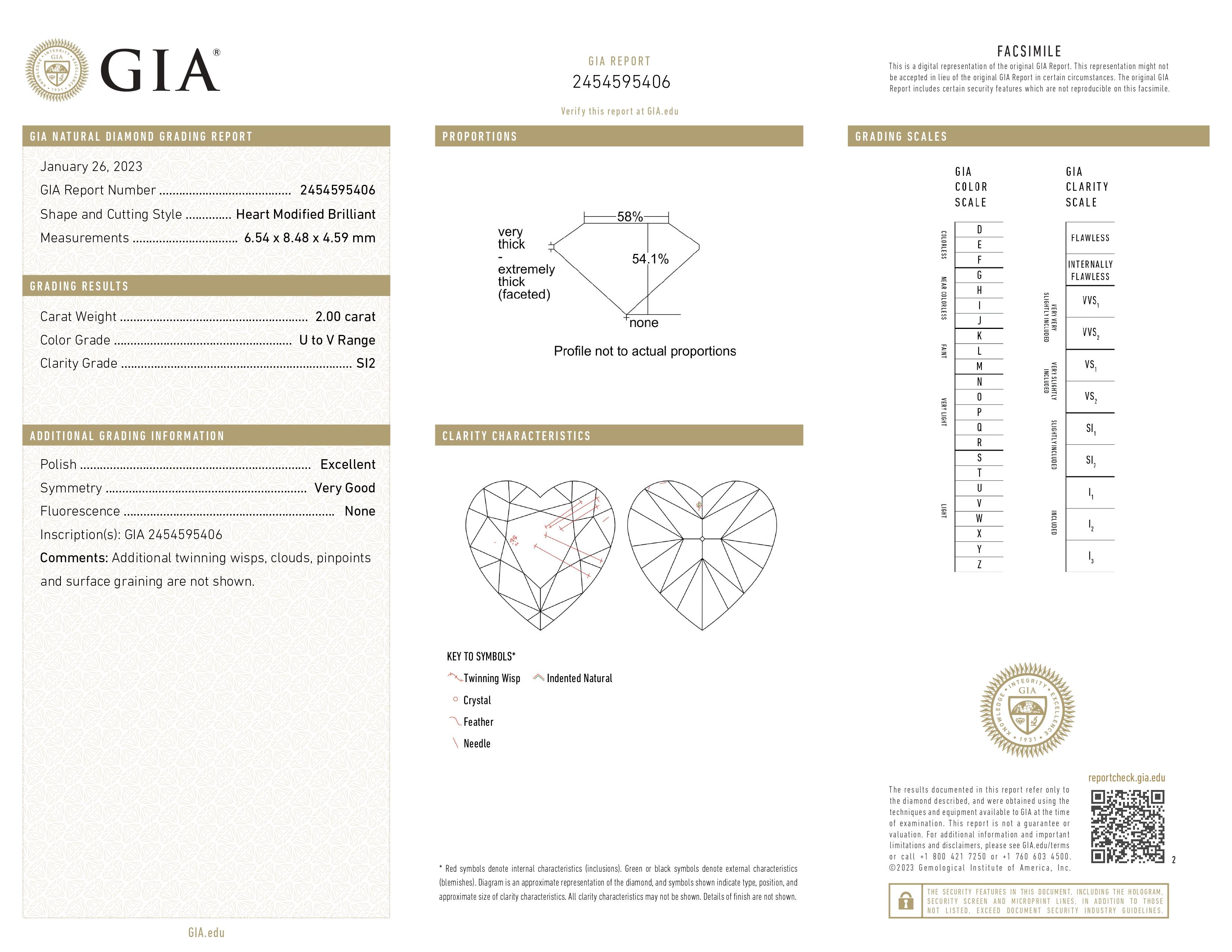 GIA zertifiziert, 2,00ct natürliche Herzform U bis V Bereich Diamant Solitär Ring18k im Angebot 2