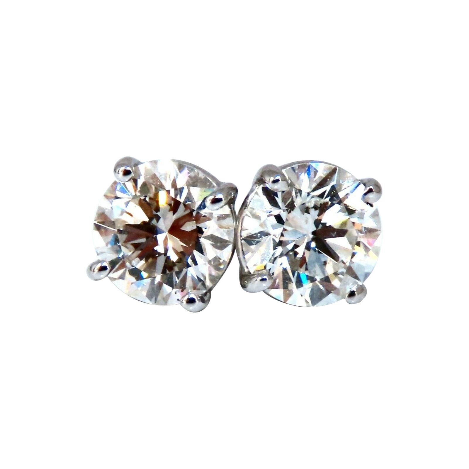GIA Certified 2.00ct Natural Round Diamond Stud Earrings 14 Karat Ideal Ex For Sale