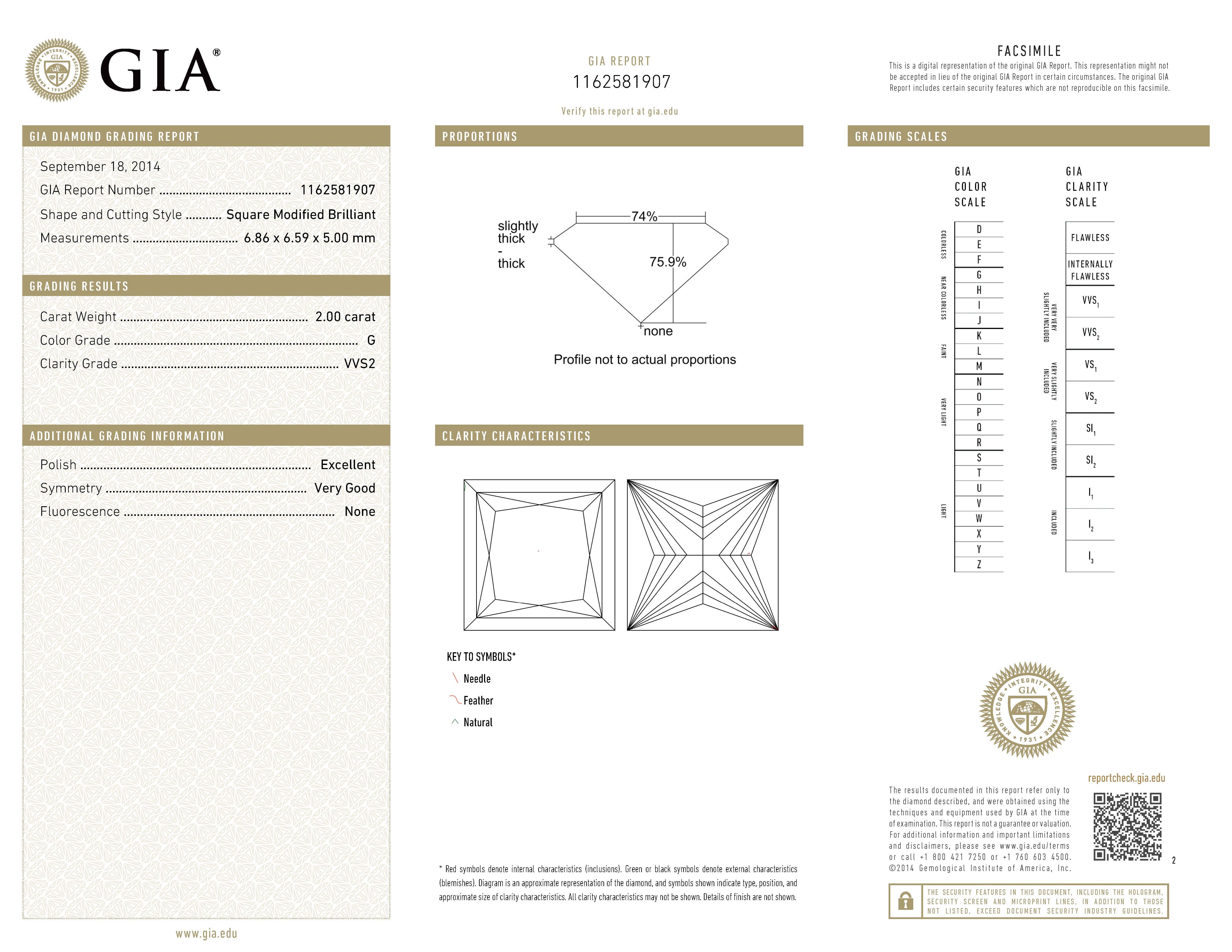 Contemporary GIA Certified 2.00ct Princess Cut Diamond Three Stone Ring 18 Karat White Gold For Sale