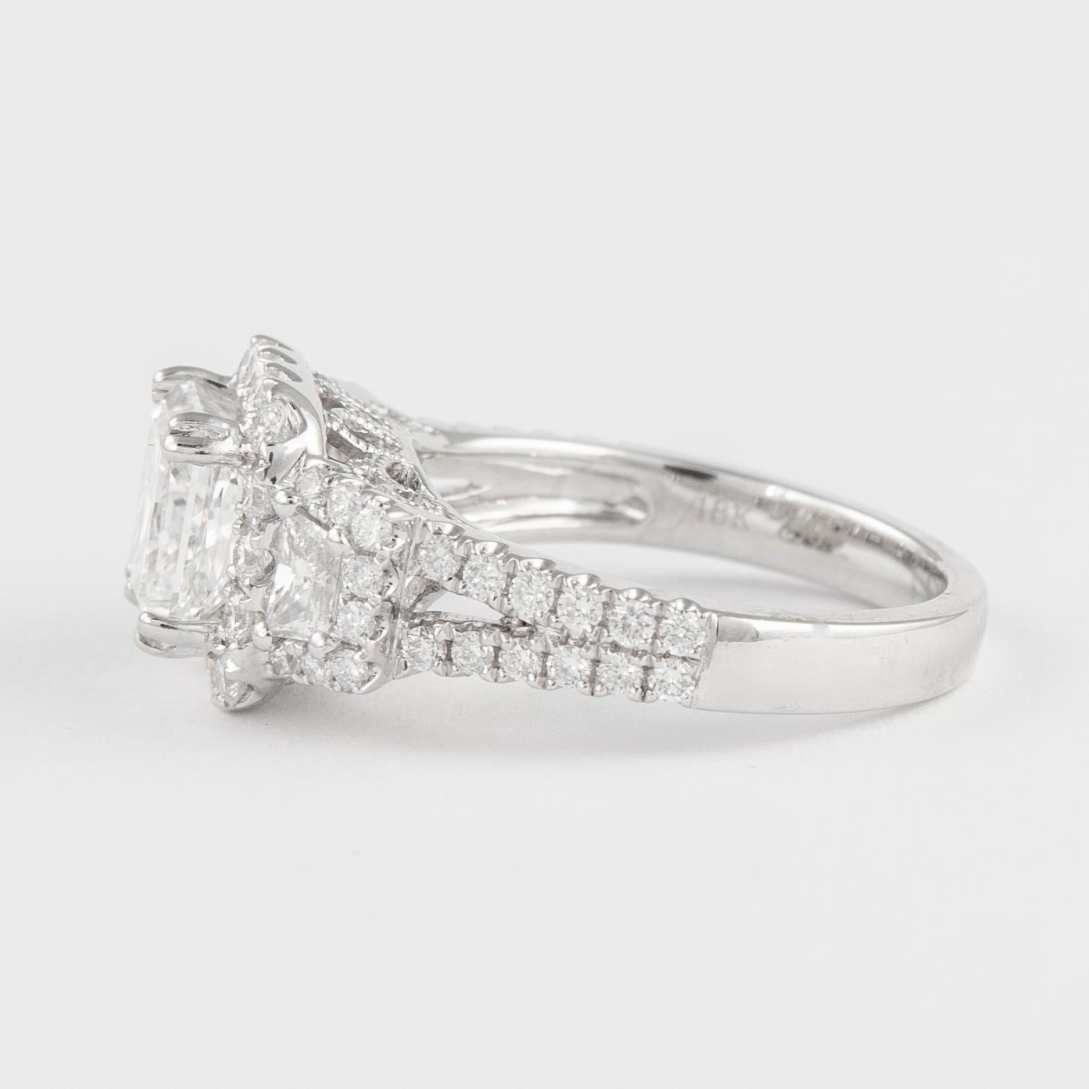 Women's GIA Certified 2.00ct Princess Cut Diamond Three Stone Ring 18 Karat White Gold For Sale