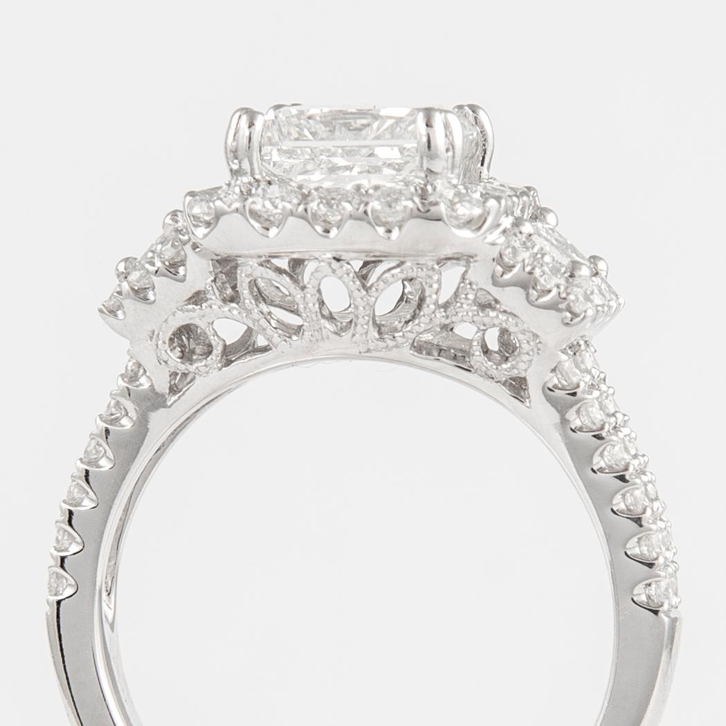 GIA Certified 2.00ct Princess Cut Diamond Three Stone Ring 18 Karat White Gold For Sale 2