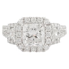 GIA Certified 2.00ct Princess Cut Diamond Three Stone Ring 18 Karat White Gold