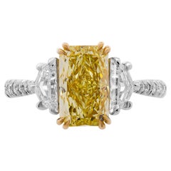 GIA Certified 2.00ct Radiant Fancy Yellow Three-Stone Ring