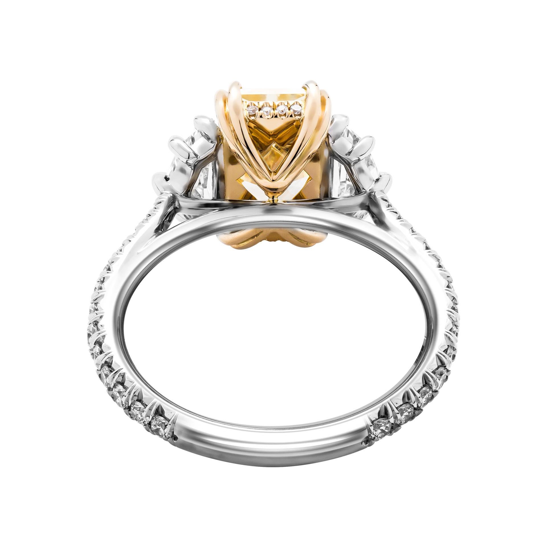 Modern GIA Certified 2.00ct Radiant Fancy Yellow Three-Stone Ring For Sale