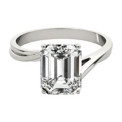 GIA Certified 2.01 Carat Basket Set Emerald Curved Band Platinum Diamond Ring