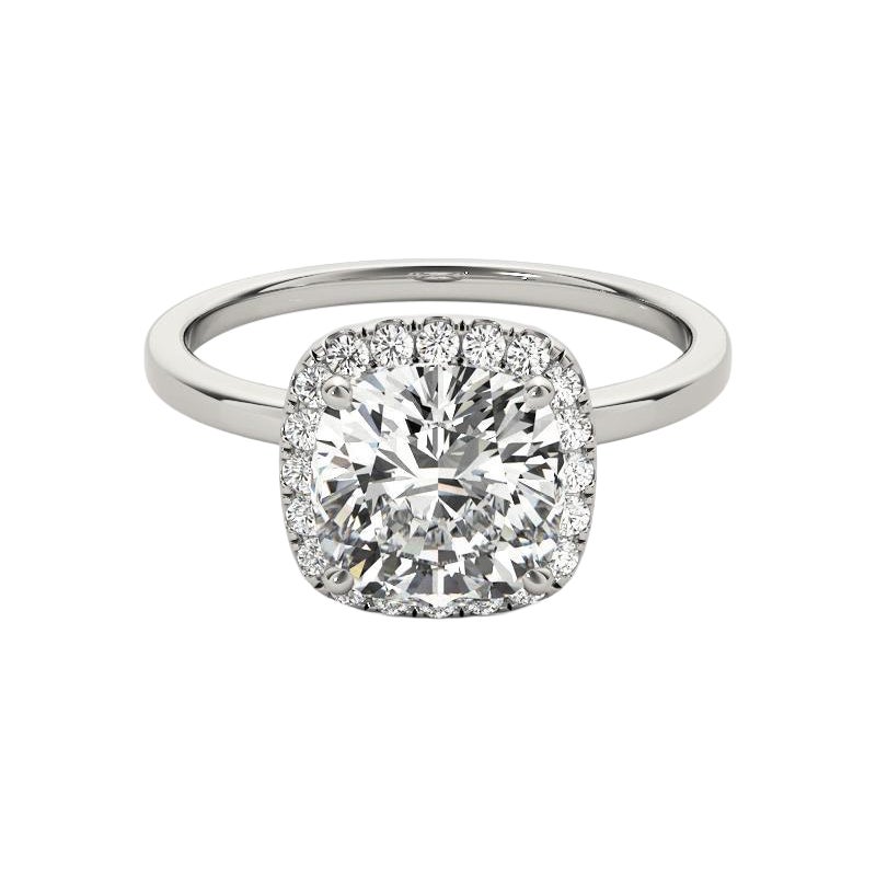 GIA Certified 2.01 Carat Basket Set Square Cushion Halo Platinum Diamond Ring