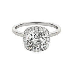 GIA Certified 2.01 Carat Basket Set Square Cushion Halo Platinum Diamond Ring