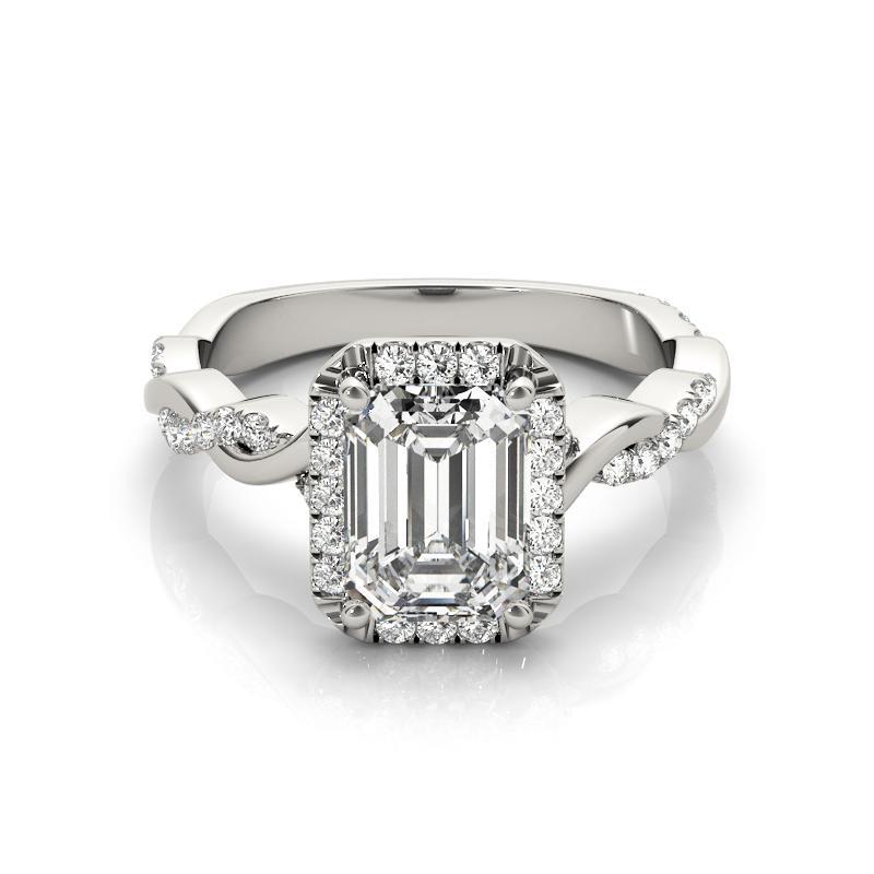 Taglio smeraldo GIA Certified 2.01 Carat Braided Band Emerald Halo White Gold Diamond Ring in vendita