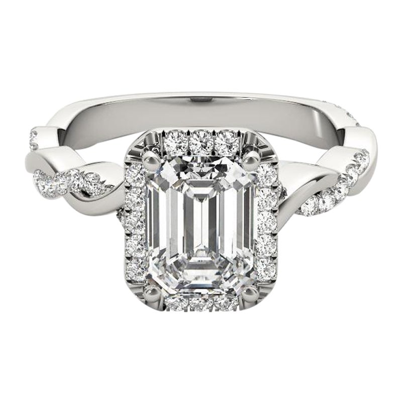 GIA Certified 2.01 Carat Braided Band Emerald Halo White Gold Diamond Ring
