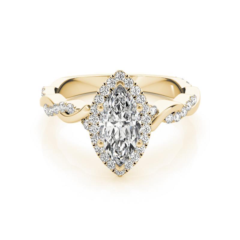 GIA zertifiziert 2,01 Karat Flechtband Marquise Halo Gelbgold Diamantring (Marquiseschliff) im Angebot