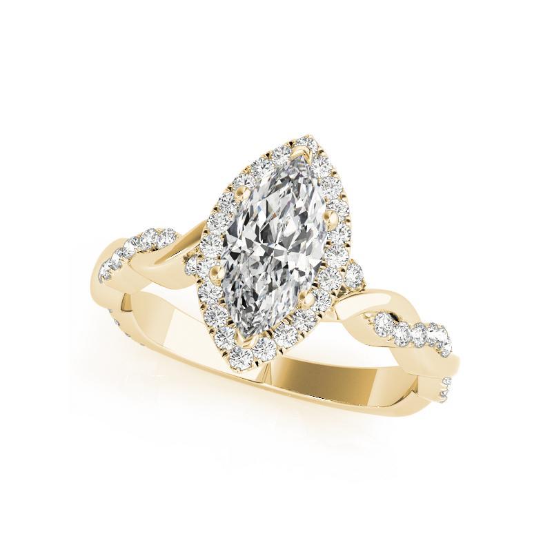 GIA zertifiziert 2,01 Karat Flechtband Marquise Halo Gelbgold Diamantring im Zustand „Neu“ im Angebot in New York, NY