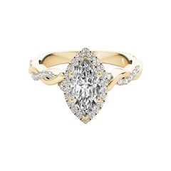GIA Certified 2,01 Carat Braided Band Marquise Halo Yellow Gold Ring