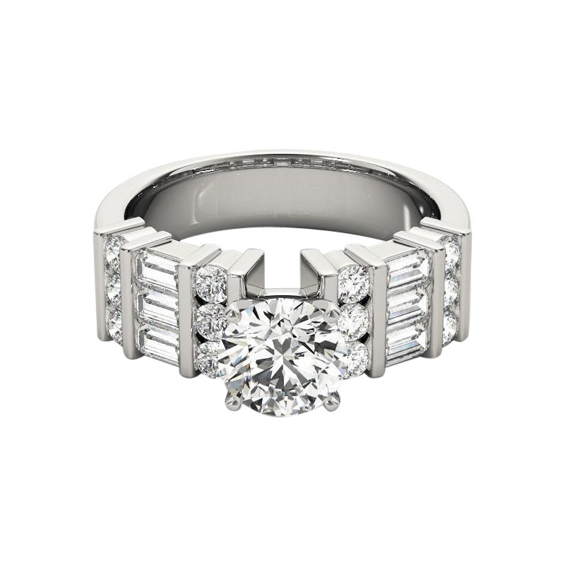 Bague certifiée GIA 2,01 carats Baguette et diamant rond à barrettes