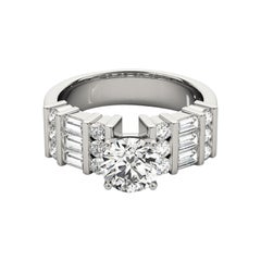 Bague certifiée GIA 2,01 carats Baguette et diamant rond à barrettes