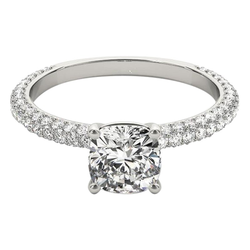 Bague en diamant certifié GIA de 2.01 carat, coussin, solitaire, pavé, en platine