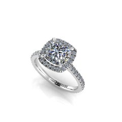 GIA Certified 2.01 Carat Cushion Cut Diamond H Color Pave Engagement Ring
