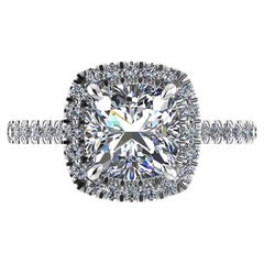 GIA Certified 2.01 Carat Cushion Cut Diamond H Color Pave Engagement Ring