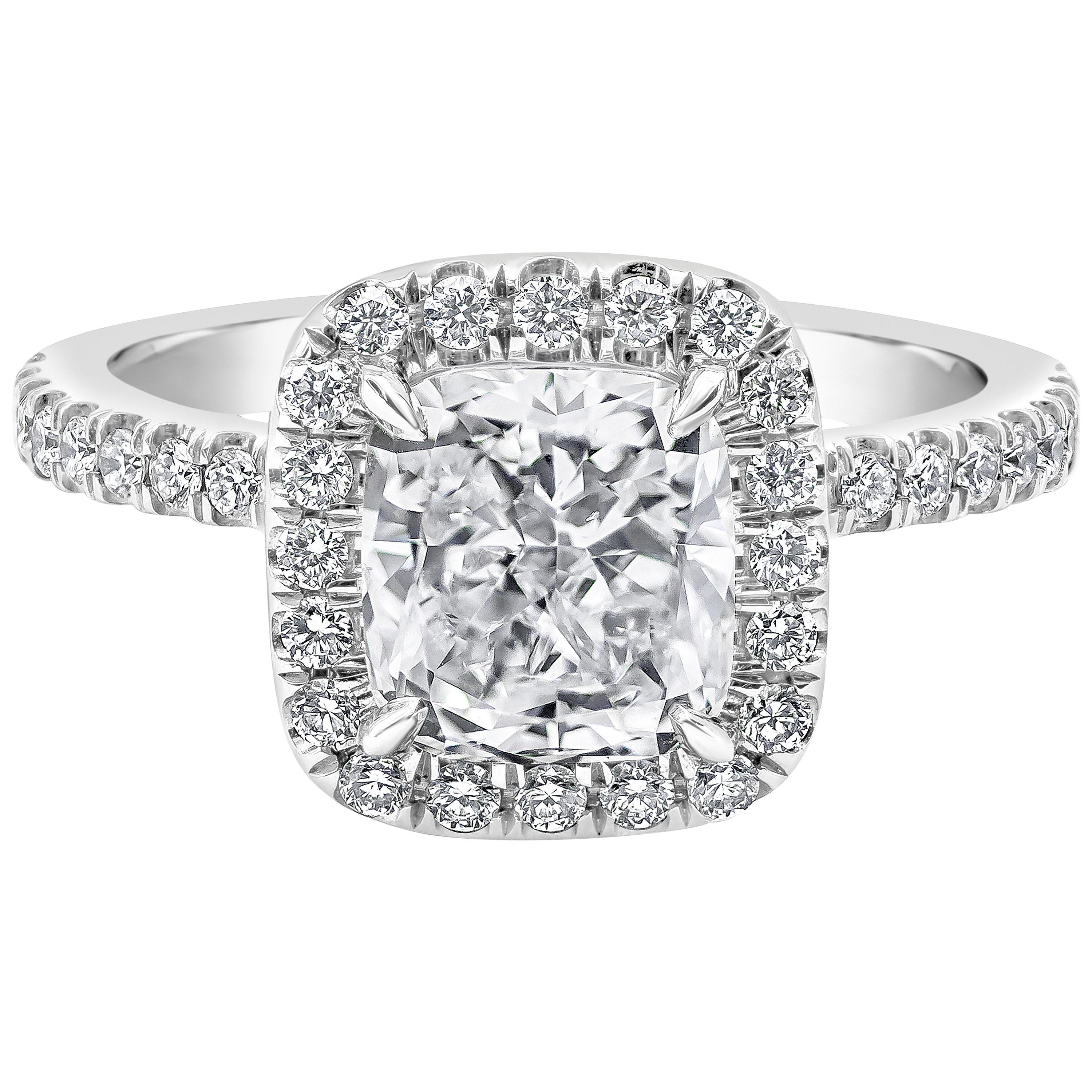 Roman Malakov GIA Certified 2.01 Carats Cushion Cut Diamond Halo Engagement Ring For Sale