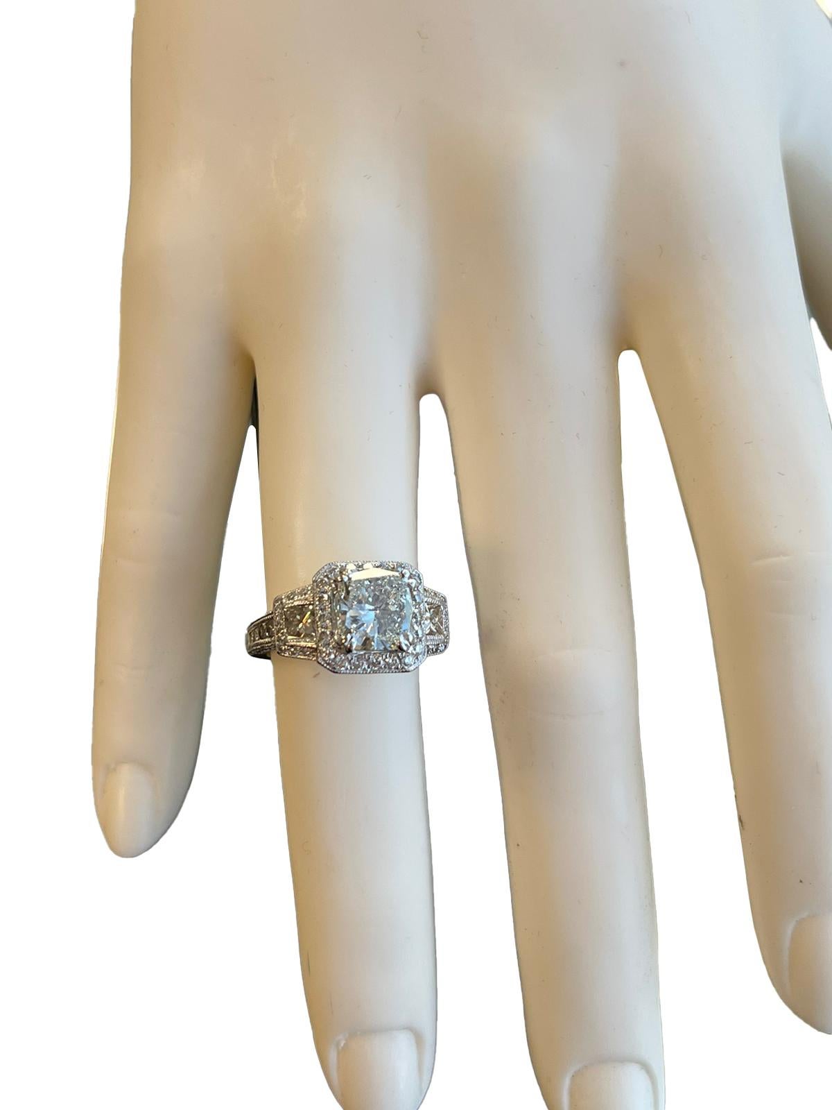 Exceptional GIA Graded 2.02 Carat Cushion Diamond Ring with 0.68ct Pave 14k Gold For Sale 1