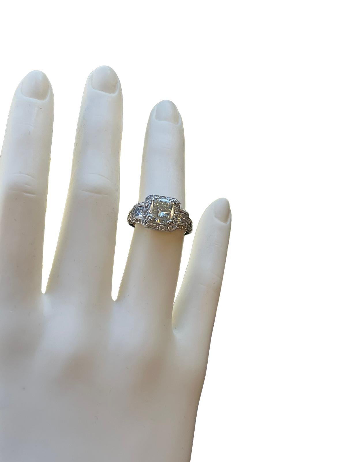 Exceptional GIA Graded 2.02 Carat Cushion Diamond Ring with 0.68ct Pave 14k Gold For Sale 2