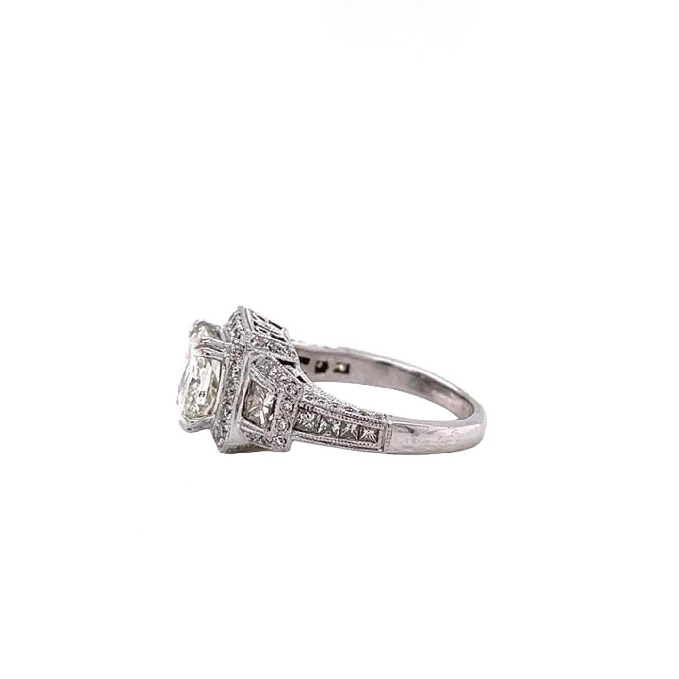 Modernist Exceptional GIA Graded 2.02 Carat Cushion Diamond Ring with 0.68ct Pave 14k Gold For Sale