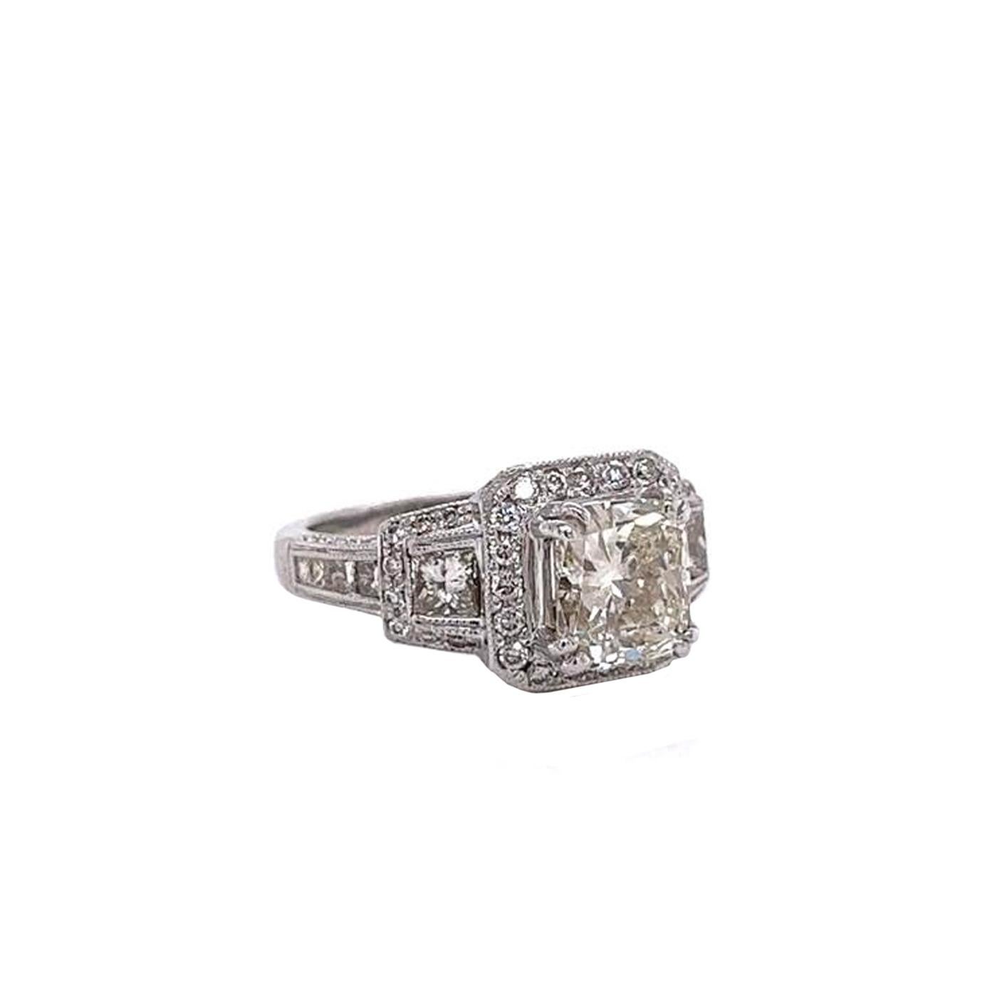 Cushion Cut Exceptional GIA Graded 2.02 Carat Cushion Diamond Ring with 0.68ct Pave 14k Gold For Sale