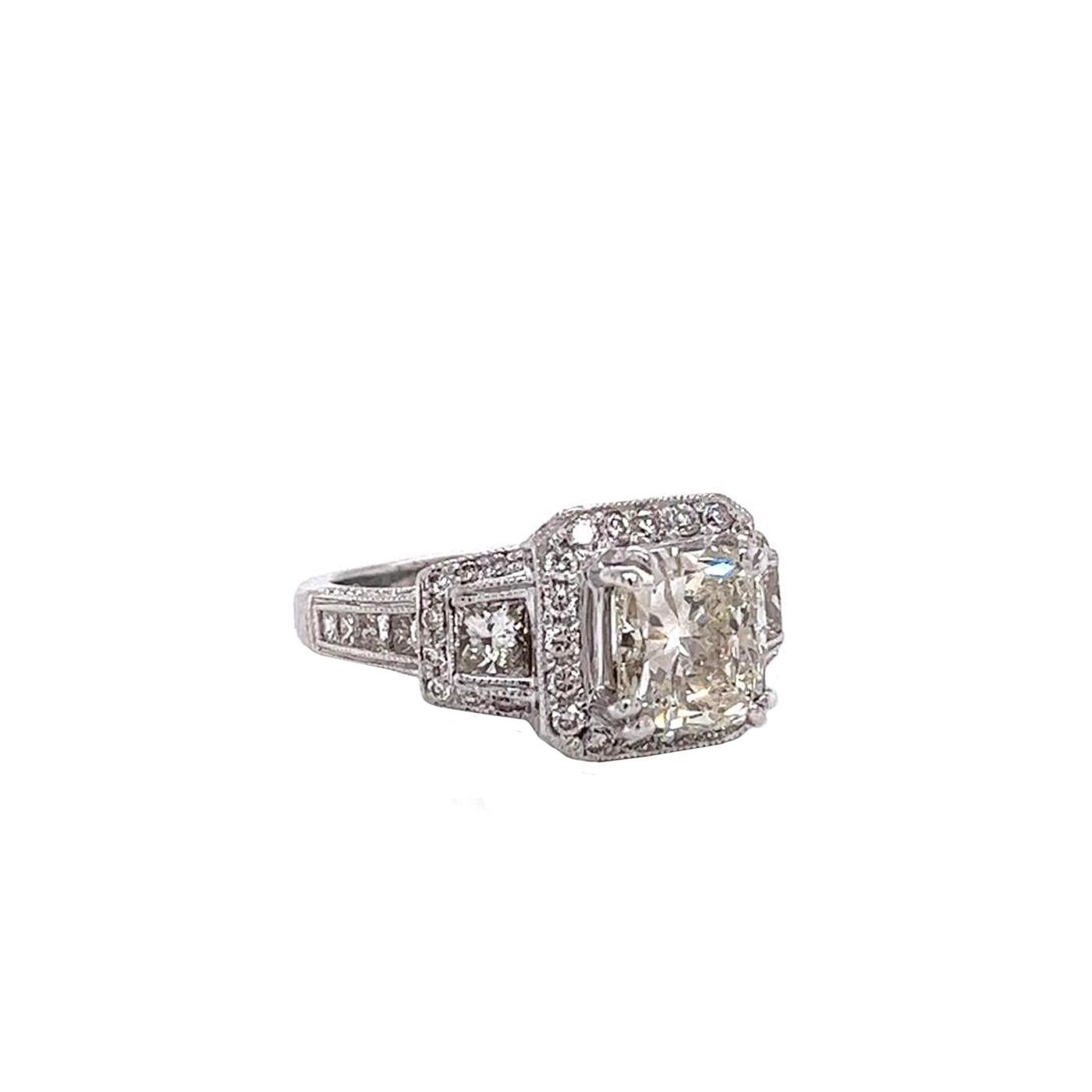 Exceptional GIA Graded 2.02 Carat Cushion Diamond Ring with 0.68ct Pave 14k Gold In Good Condition For Sale In Aventura, FL
