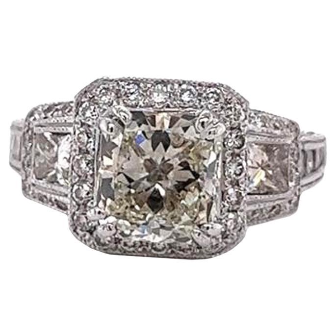 Exceptional GIA Graded 2.02 Carat Cushion Diamond Ring with 0.68ct Pave 14k Gold For Sale