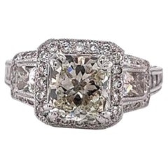 Exceptional GIA Graded 2.02 Carat Cushion Diamond Ring with 0.68ct Pave 14k Gold