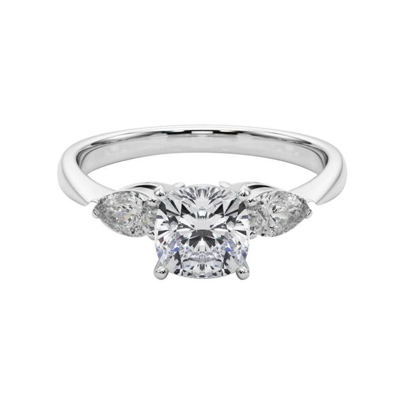 GIA Certified 2.01 Carat Cushion East-West Three-Stone Diamond Ring